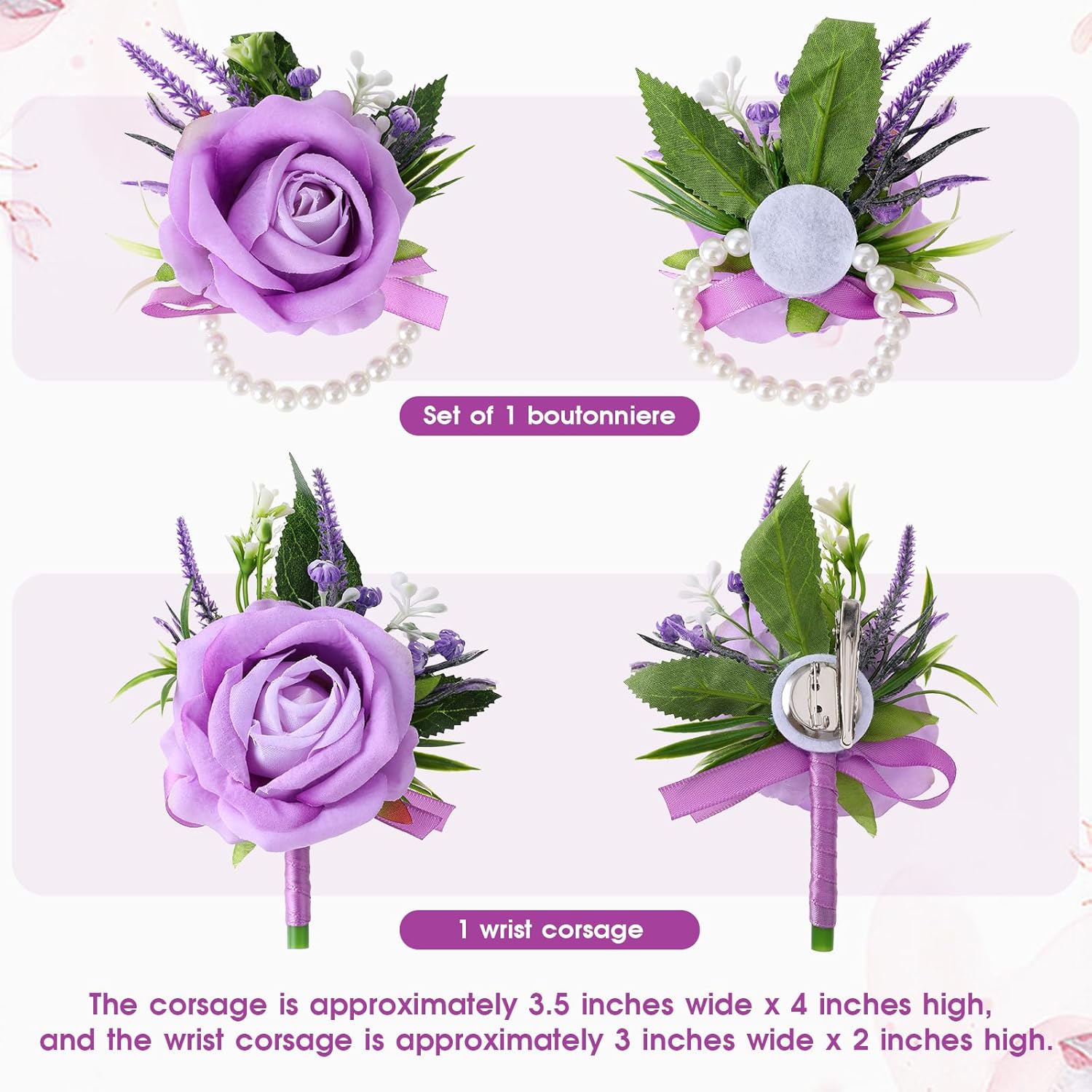 Purple Corsage and Boutonniere Set Handmade Artificial Flower Bride Wrist Corsage Bracelets Men Boutonniere Flowers Accessories Wristband for Wedding Prom โ image 2
