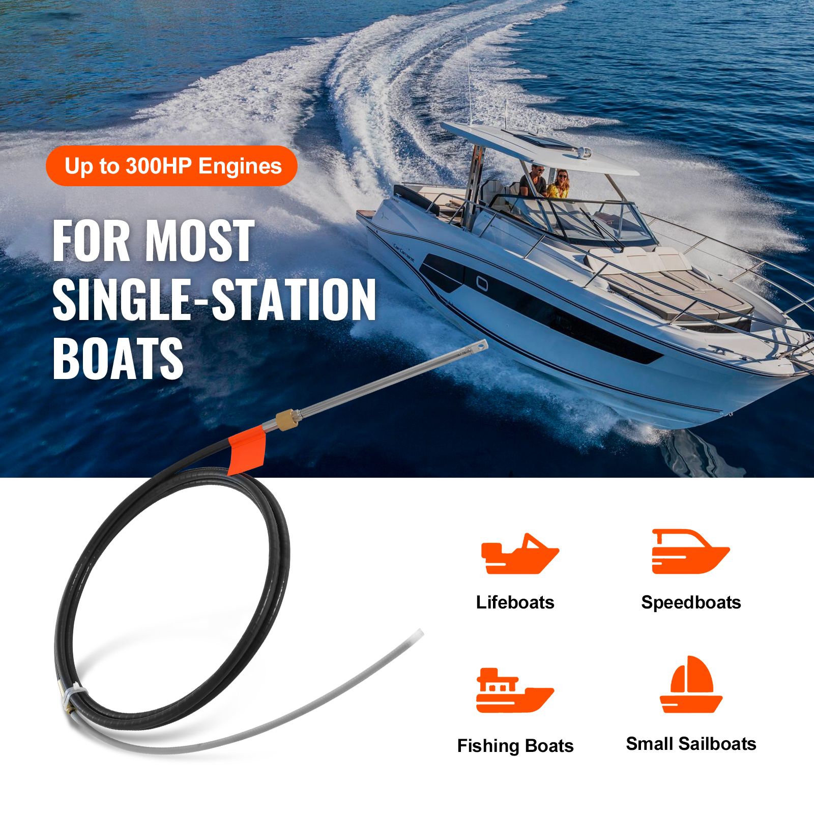 Boat Steering Cable, 17 Feet Outboard Marine Rotary Steering Cable, 1/2 Ton High Tensile Strength, Steel Steering Wheel Cable Compatible with Most โ image 2