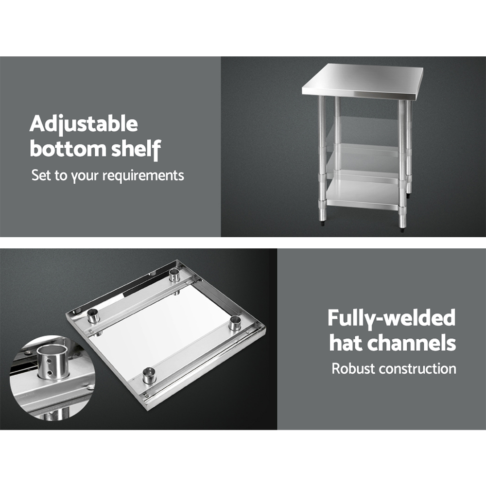 Cefito 610x610mm Stainless Steel Kitchen Bench with Wheels 430 — image 6