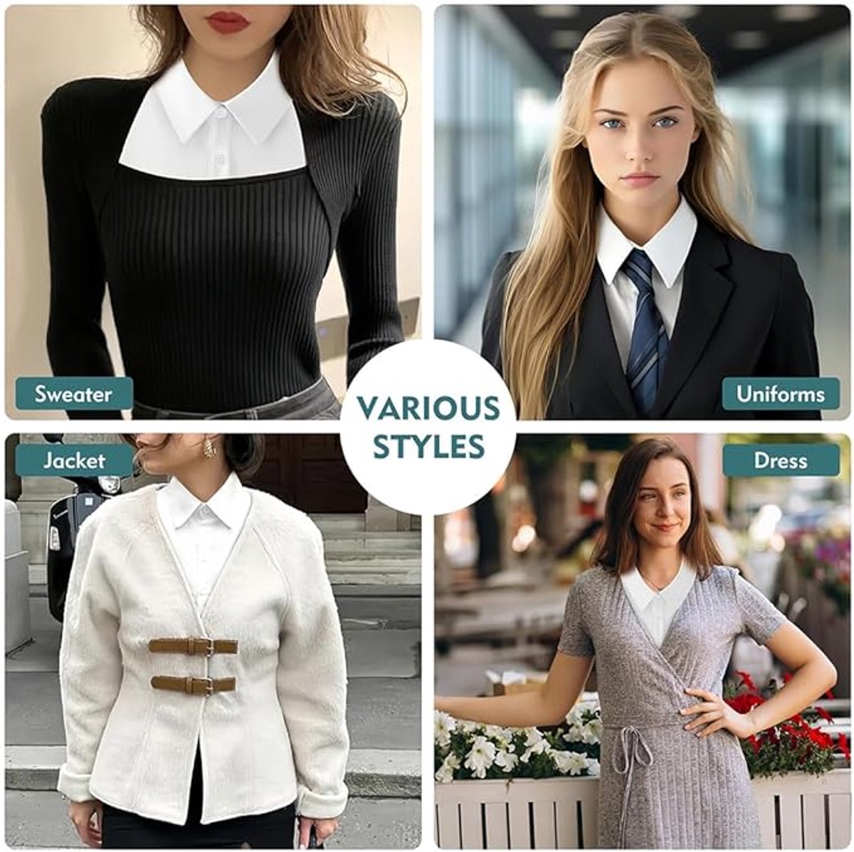 Set of 2 Women's Shirt Collars - Detachable Pointed Collar Basic - Collars for Women - Detachable Women's Collars to Wear Undergarments - Shirt Collar - Faux — image 5