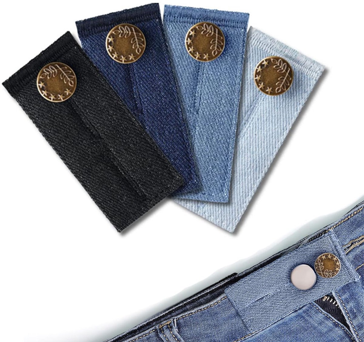 Buttonhole Extender 4 Pieces Denim - Trouser Extender - Jeans Trouser Extender - Trouser Widening Button - Trouser Buttonhole Extender - Button Extender