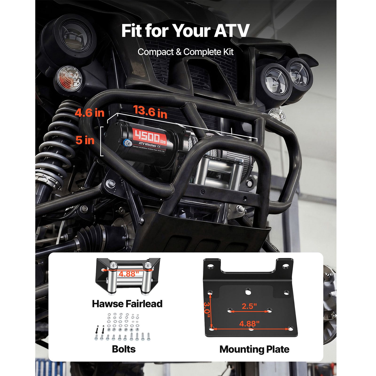 2041 kg Electric Winch, 12V DC ATV/UTV Winch with Φ6 mm x 12 m Steel Wire Rope, Wireless & Wired Remote Control, IP54 Waterproof, Roller Fairlead Mount Plate — image 5