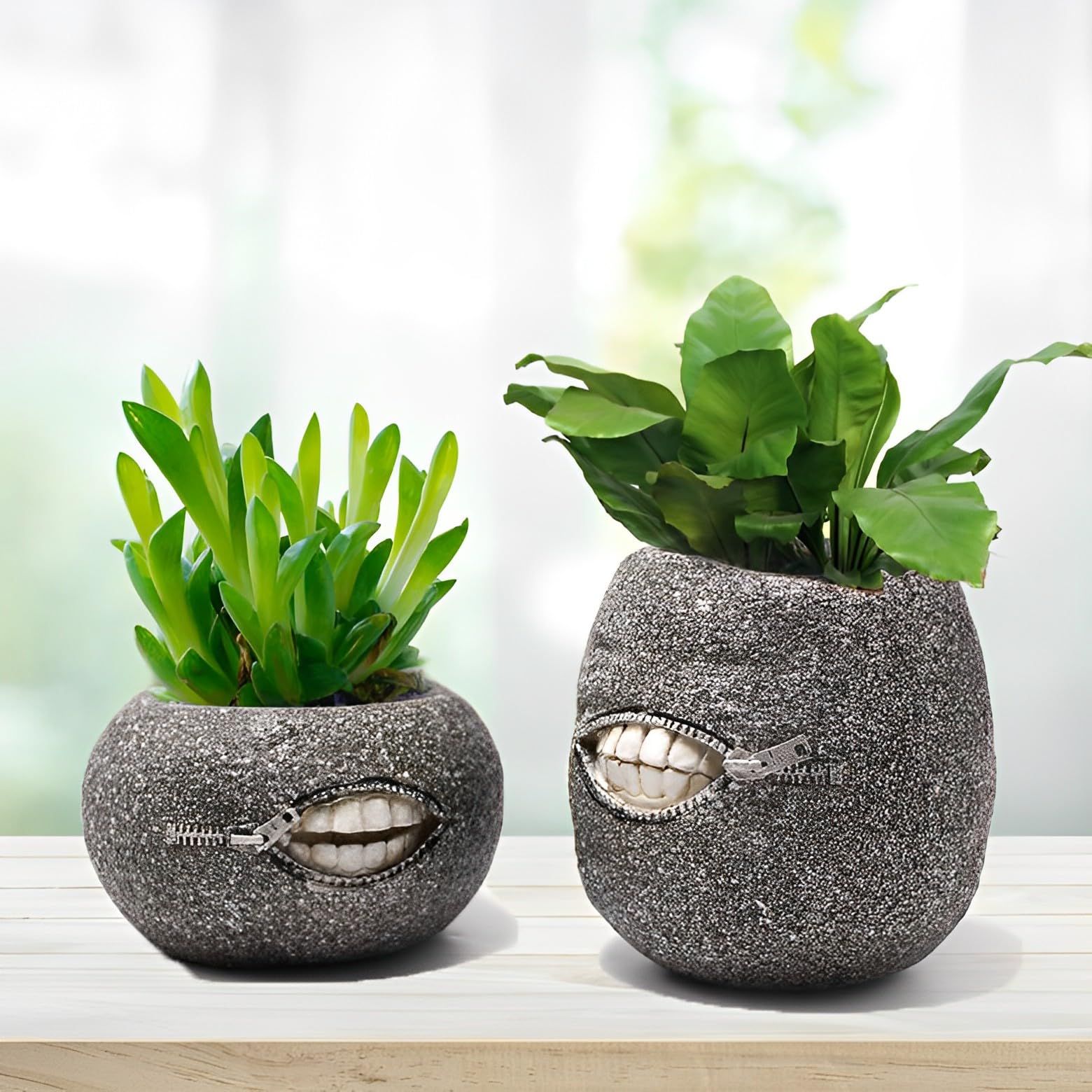 Unique Tooth Indoor Planter Pot Set-2, Funny Small Succulent Plant Pot, Novelty Home Decor Flower Pot, Cute Halloween Resin Flowerpot