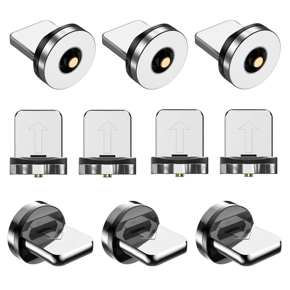 Magnetic Charging Tips lPhone 10pcs,1Pin 360° Rotate Connector Adapters for iOS-Lightlng Ports Series,Just Plugs to Charging/Water-dustproof/antioxidant