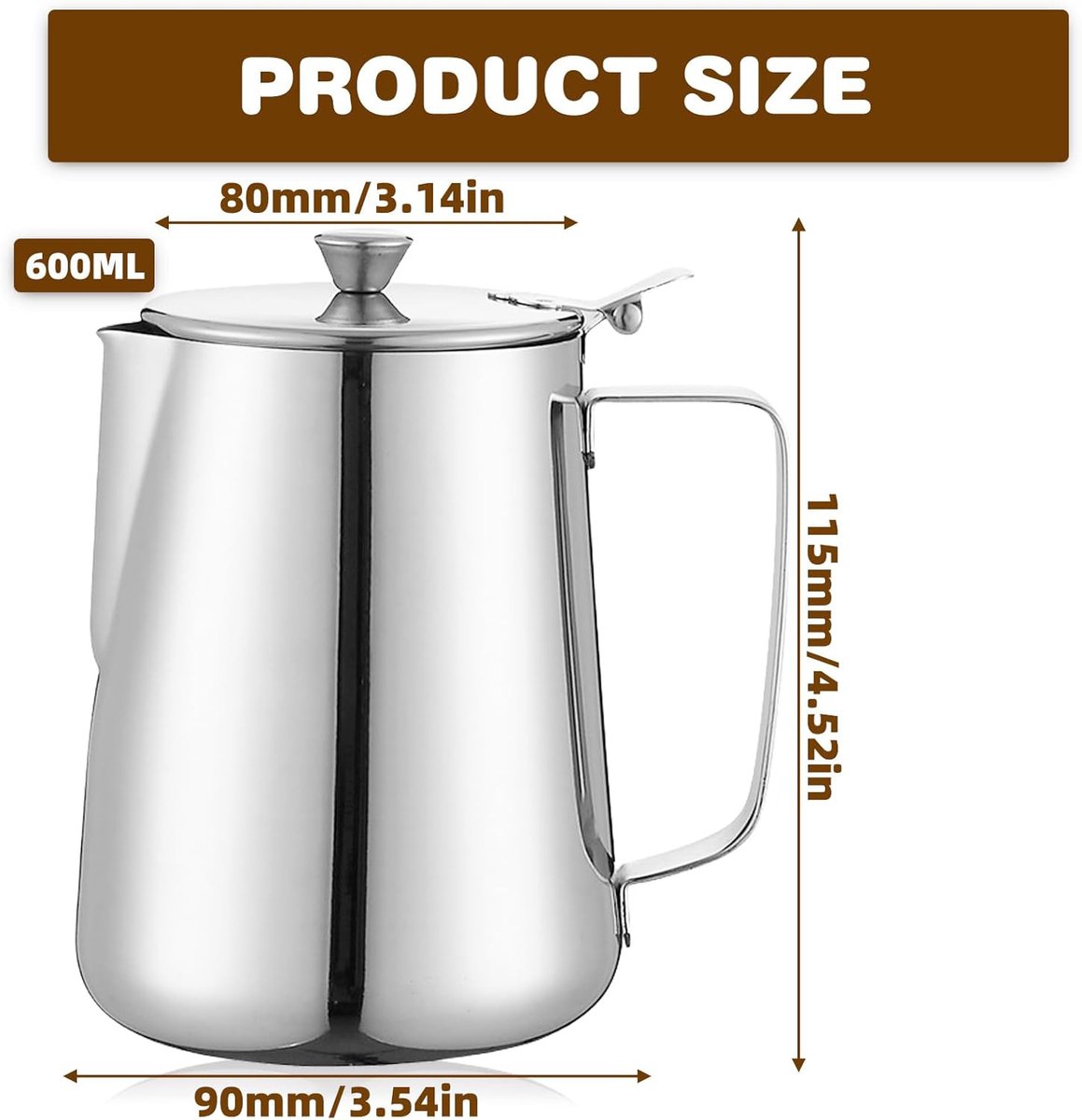 Milk Jug - Barista Latte Artisan Accessories with Lid - 600ml Milk Jug - Stainless Steel Milk Jug with Lid - Milk Frothing Jug - Coffee Milk Jug with โ image 2