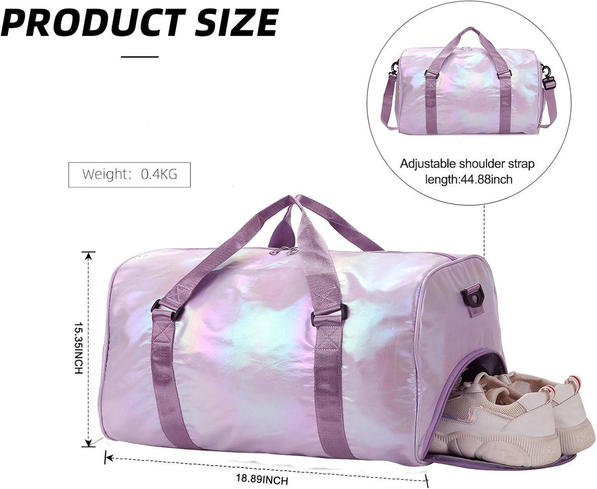 Womens Sports Gym Duffle Bag With Shoe Compartment And Wet Dry Pocket, Polyester Travel Weekend Bag For Fitness Swimming, Purple, 48 x 26 x 39 cm โ image 2