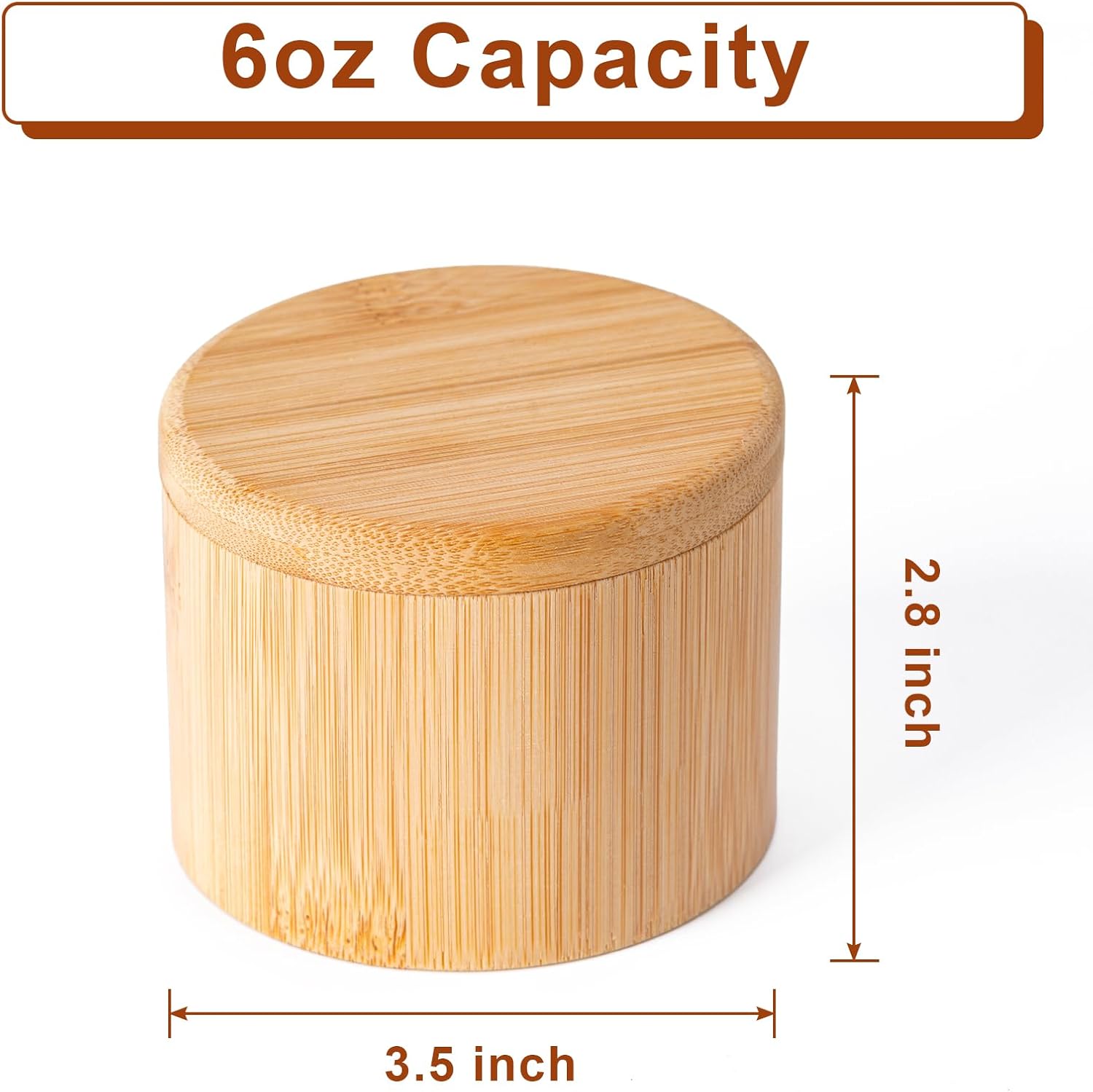 Bamboo Salt Cellar, Magnetic Swivel Lid Salt Box, Round Container for Storing Pepper Sugar Herbs, 6 Ounce Capacity — image 2