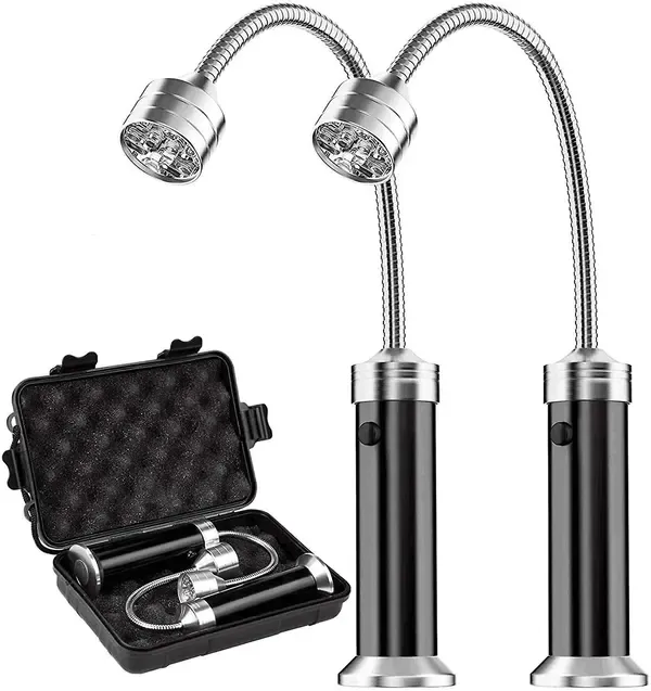 2 Pack Magnetic LED BBQ Grill Lights with 360 Degree Flexible Goosenecks for Camping, Outdoor Cooking and Night Grilling, Silver