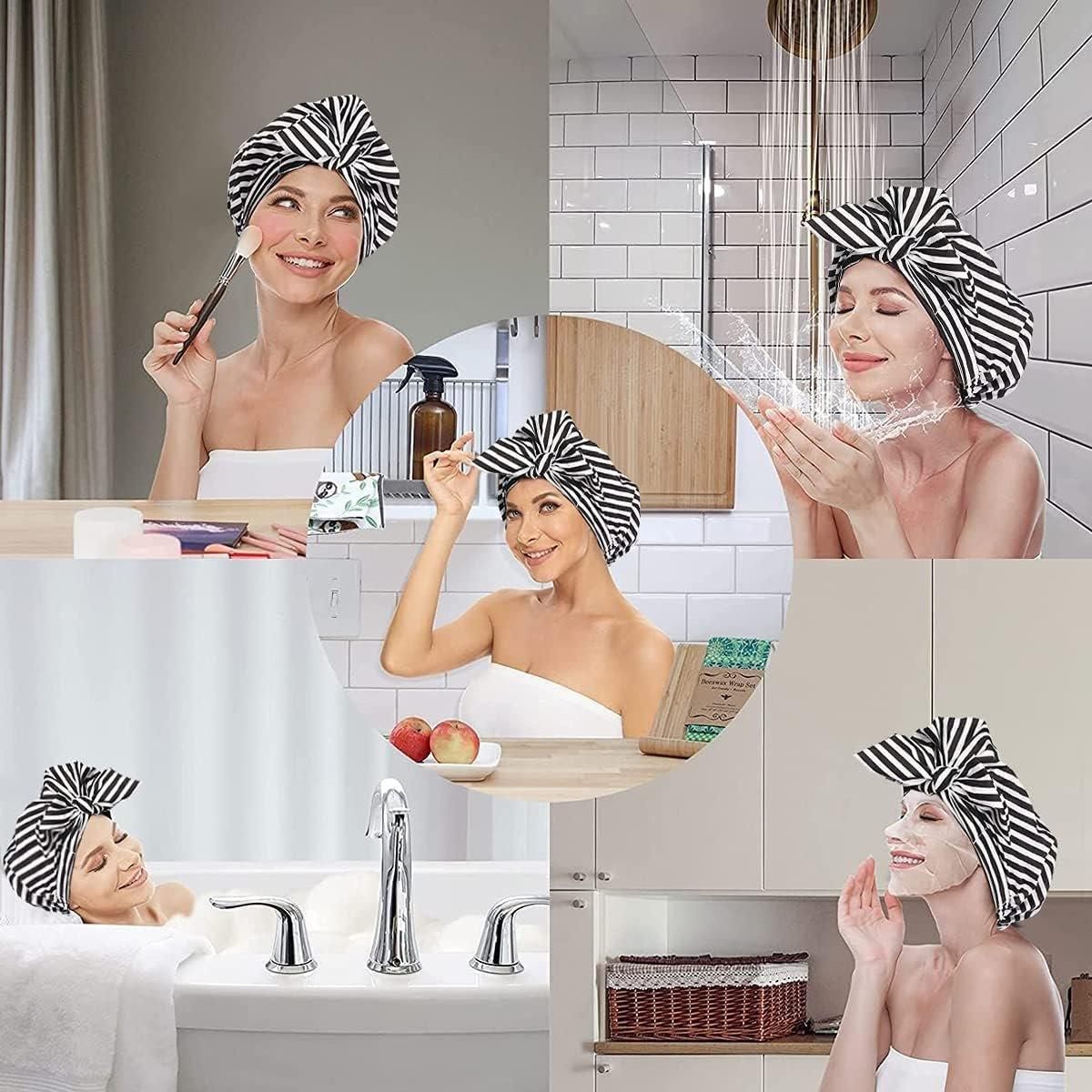 Woman Shower Cap Reusable Long Hair Large Turban Bathroom Waterproof Hair Cap - Streak — image 4