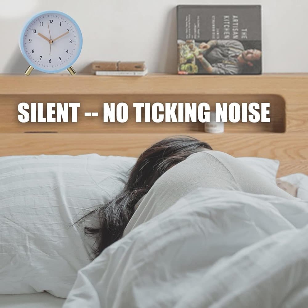 Silent Alarm Clock with Night Light and Backlight, Blue Bedroom and Travel Clock, Metal โ image 3