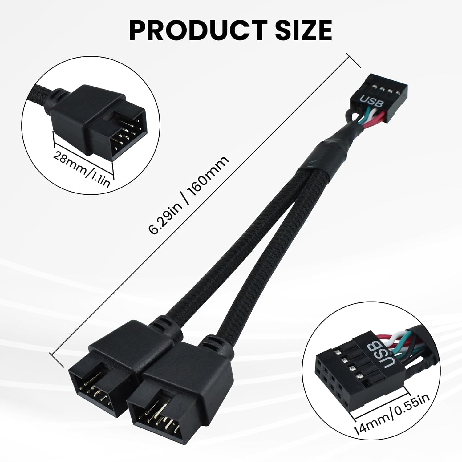 2Pcs Motherboard 9 Pin USB 2.0 to Dual 9 Pin Extension Splitter, USB 2.0 Header Splitter Nylon Braided Cable for PC Computer Internal Motherboard USB Hub โ image 2