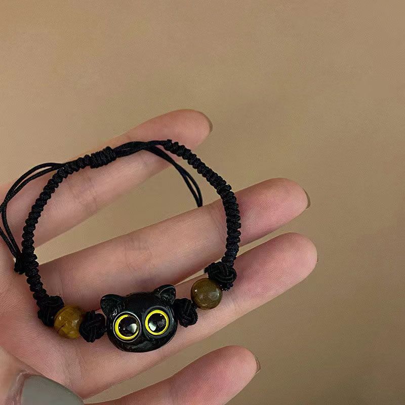 Cute Cat Beaded Bracelets Crystal Cat Wristband Jewelry Braided Rope Bracelet Stylish Jewelry Women Girl Teen — image 4