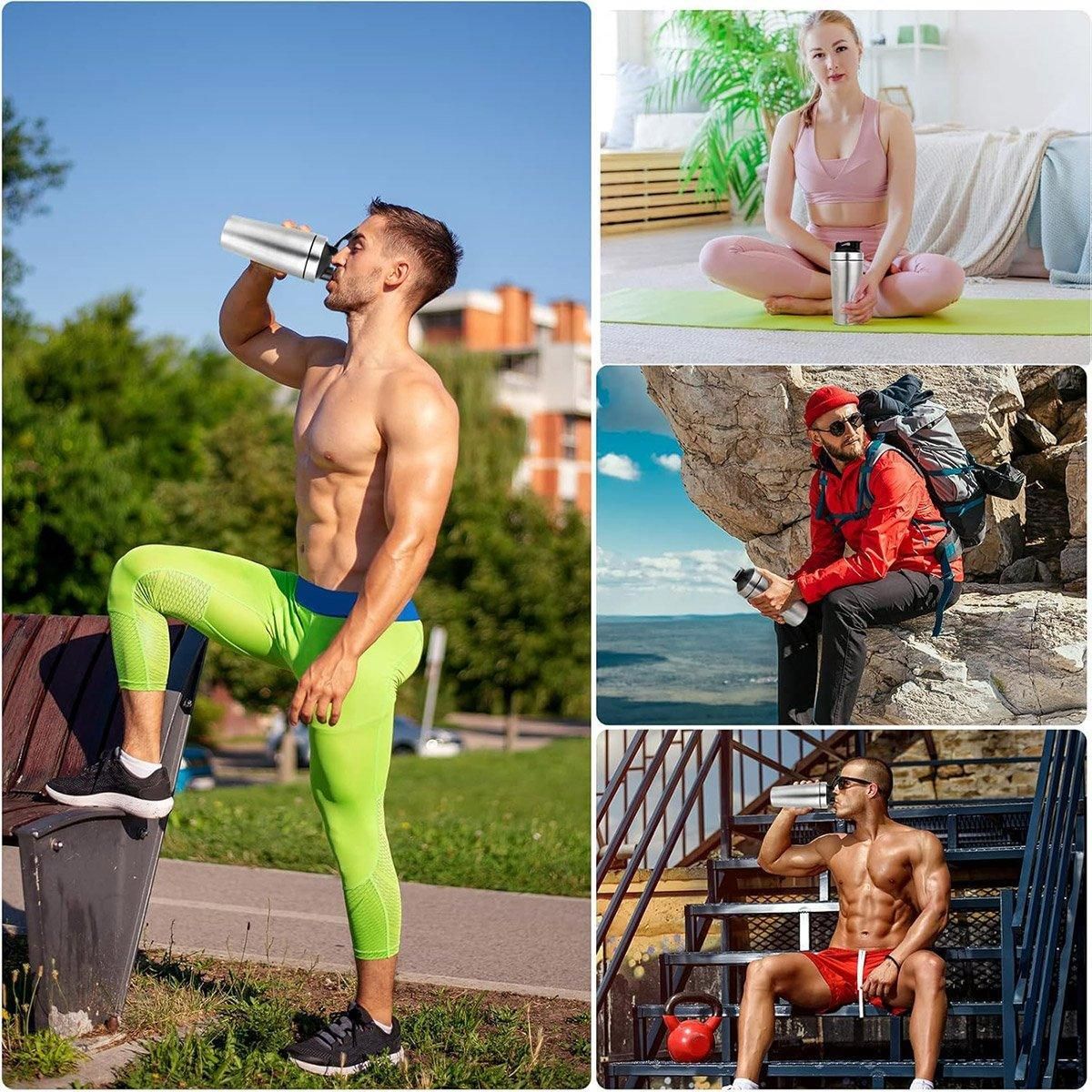 500/750ML Stainless Steel Protein Blender Shaker Cup Bottle Mixed Water Sport - 750ml — image 5