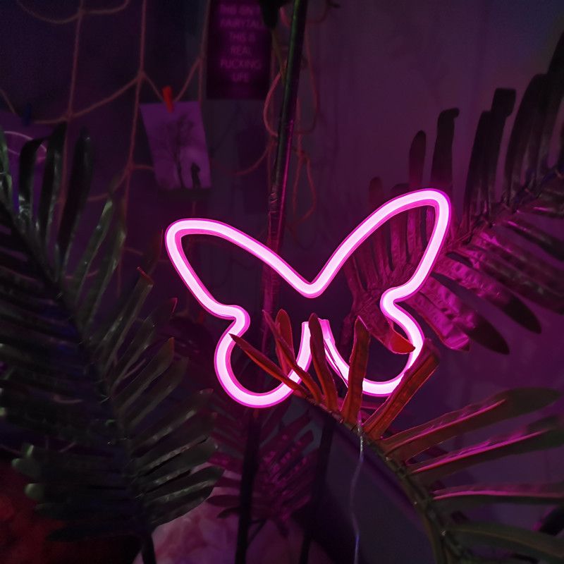2 Pcs Butterfly Neon Signs Butterfly LED Light 3AA Battery Powered, USB Operated Wall Neon Light Decor Butterfly Neon Wall Art — image 4
