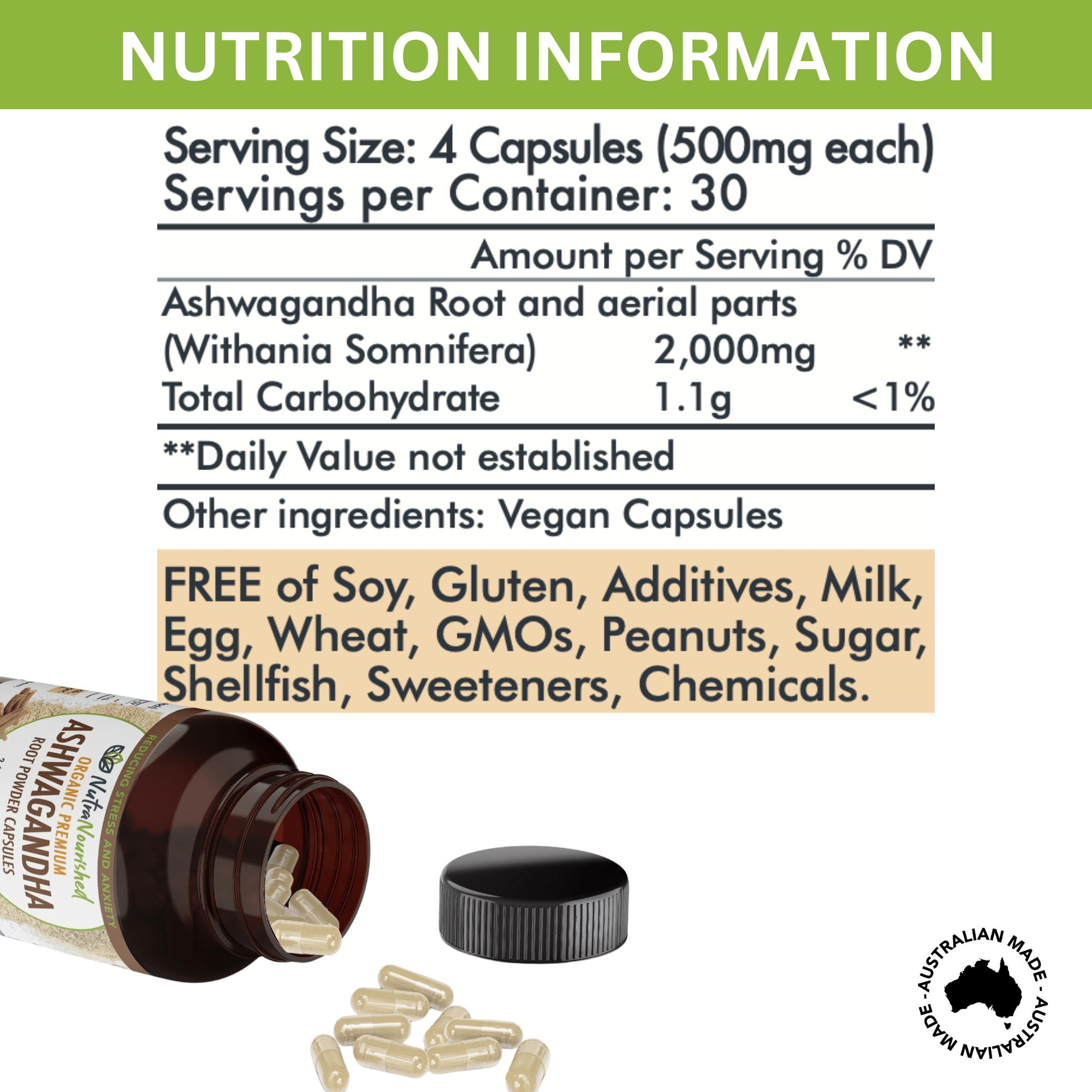 Organic Ashwagandha Capsules (vegan)- Withania Somnifera - 120 Vegan Capsules โ image 2