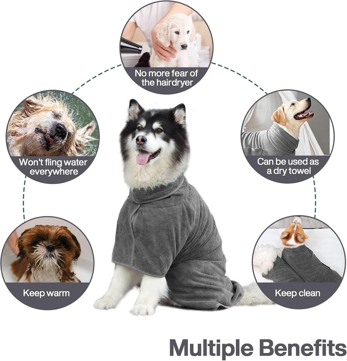 Dog bathrobe - Pet bath towel - Bathrobes for pets - Dog drying coat Bath towel - Dog towel - super absorbent dog towel - with Velcro - adjustable - for large โ image 5