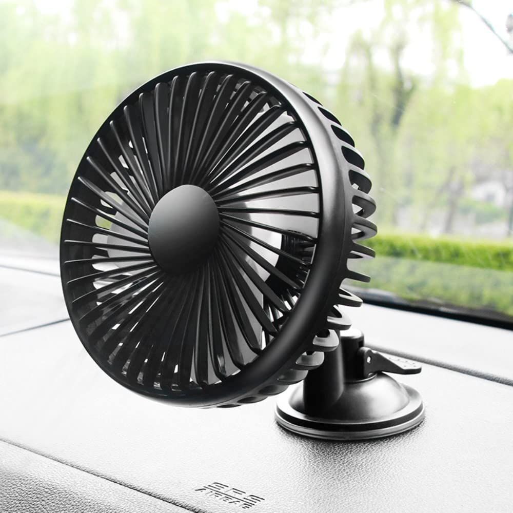 12V/24V Mini Car Fan ABS Black Auto Single Head Fan USB Universal Car Fan Suction Cup 360 degree Cooling Fan