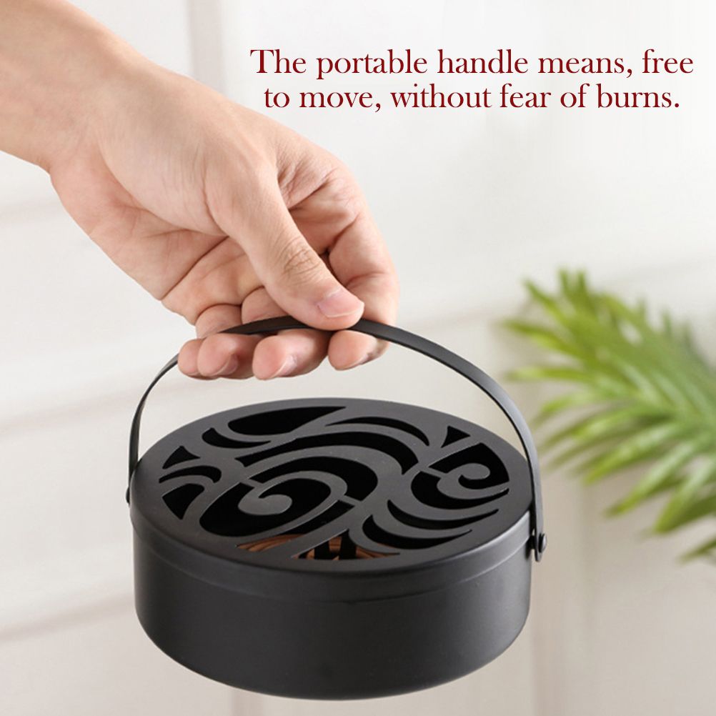 Iron Mosquito Coil Holder Hollow Mosquito Coil Box Round Incense with Handle — image 6