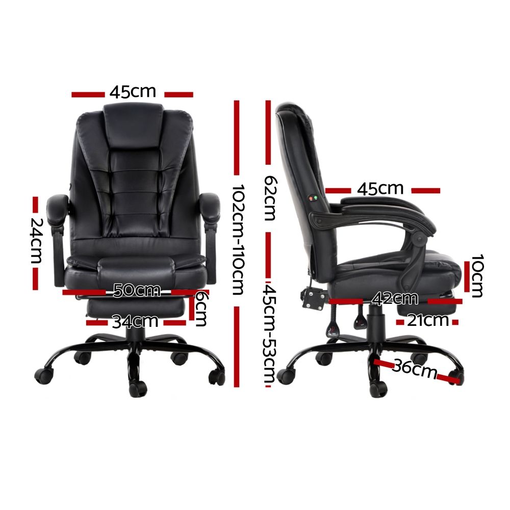 Artiss 2 Point Massage Office Chair PU Leather Footrest Black — image 2