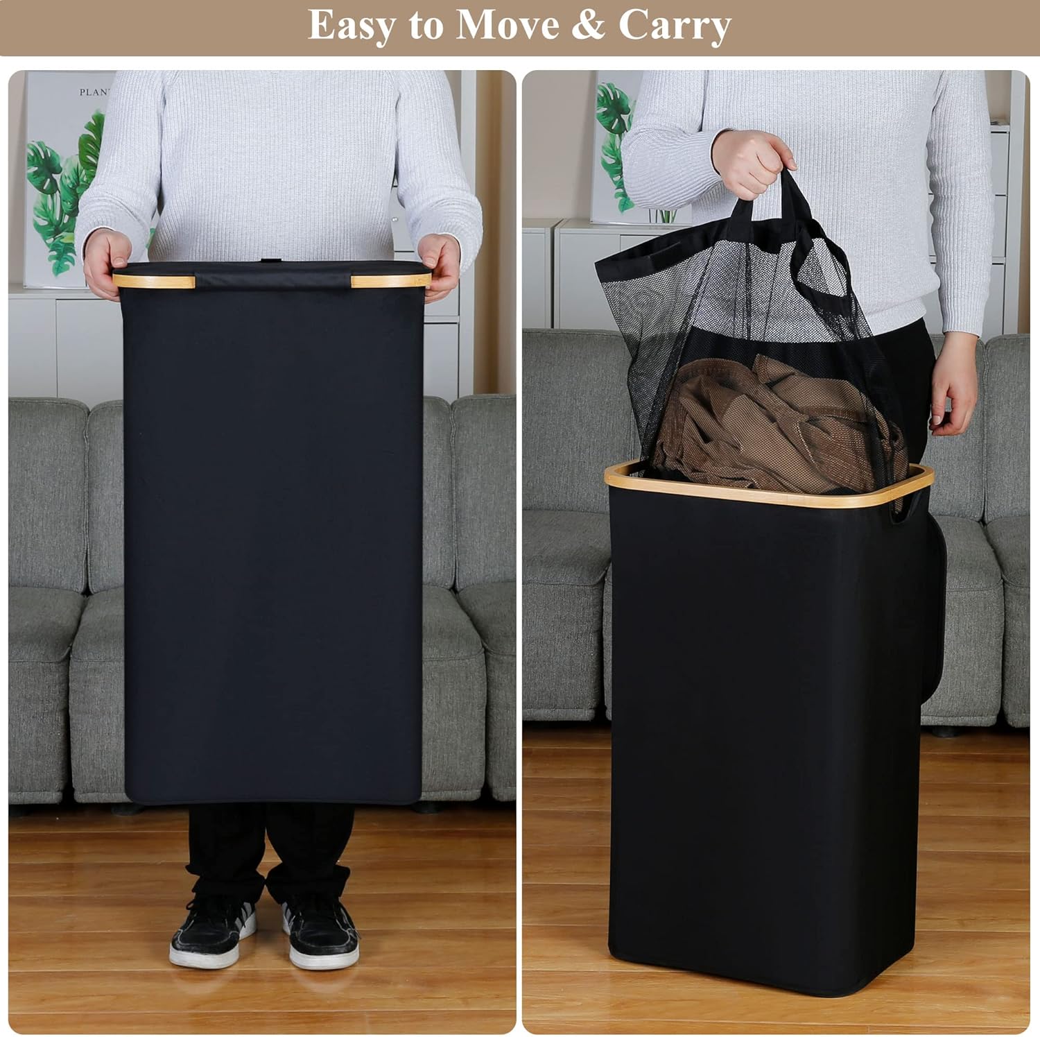 Laundry Hamper with Lid - Waterproof Freestanding Laundry Basket with Removable Liner Bag, Collapsible 110L Large Clothes Storage Laundry Bin with Easy Carry — image 2