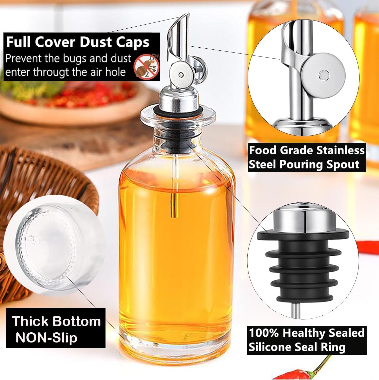 2 Pack Liquor Pour Spout, Auto Flip Olive Oil Dispenser Spout, Pour Spout for Liquor Bottles, Olive Oil Spout, Bottle Pourers for Alcohol Wine Syrup Home Bar — image 3