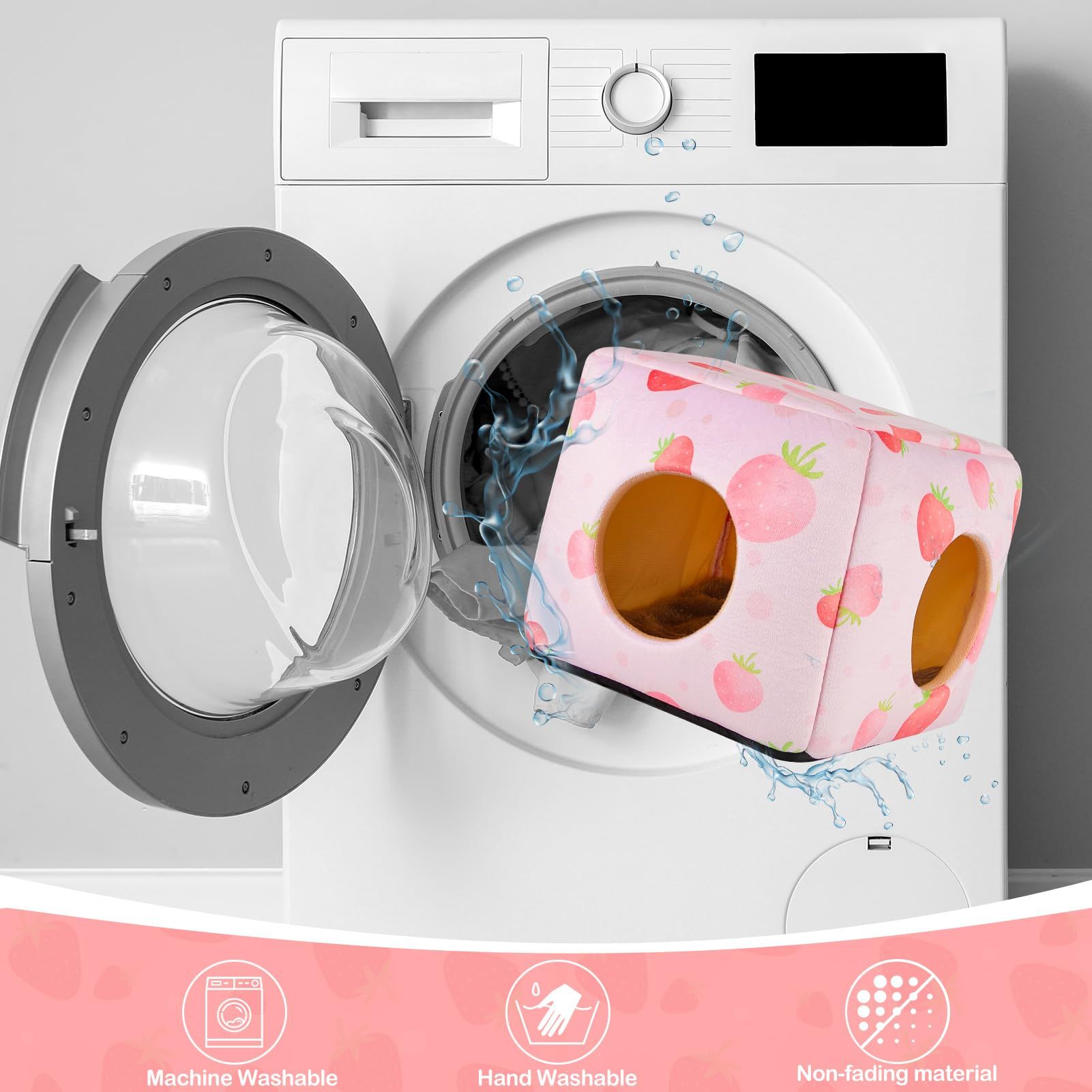 Guinea Pig Hideout, Washable Guinea Pigs House Cozy Guinea Pigs Bed for Small Pet Bunny/Rabbit/Hamster/Chinchilla Guinea Pig Accessories Strawberry( Pink — image 4