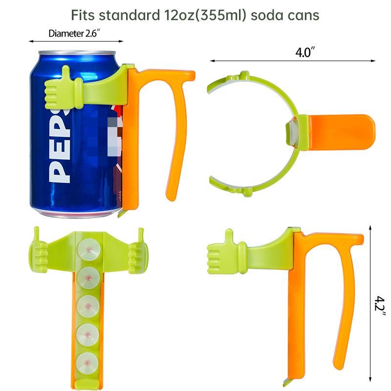 Green Soda Can Lid and Handle Holder Set - Anti-Overflow Plastic Cover with Straw and Suction Cup Grip for 12oz Cans, Portable Drink Accessory for โ image 4