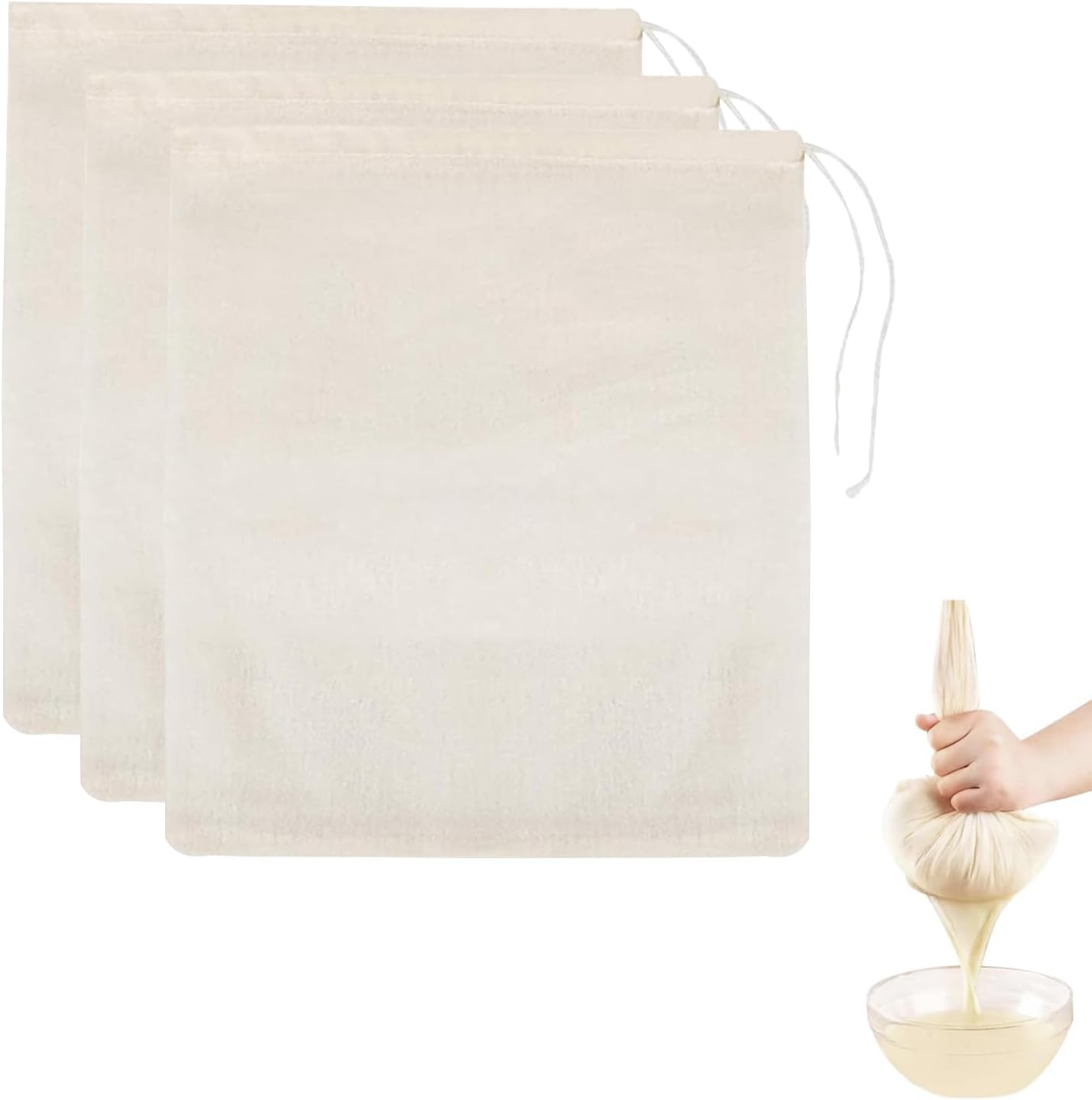 Nut Milk Bags, 3 Pack Cheesecloth Bags Filter, 13.78 x 17.72 in, Unbleached Cotton Muslin Cloth Bags for Cheese, Tea, Yogurt, Nut Milk, Juice, Wine, Coffee