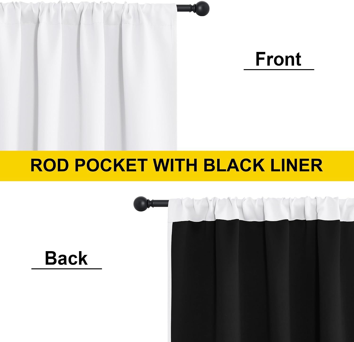 2 Pack White Blackout Curtains for Bedroom, Thermal Insulated Rod Pocket Drapes for Light Blocking and Noise Reduction, White, 132 x 213 cm โ image 5