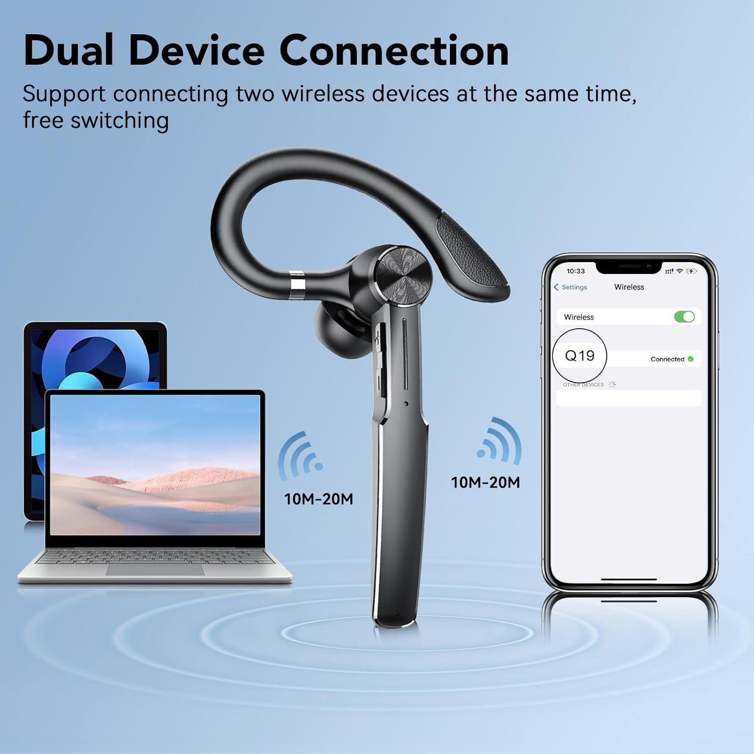 Bluetooth Headset, Wireless Bluetooth Earpiece with Charging Case 50 Hours Talking Time Built-in Microphone for iOS Android Cell Phone, V5.3 Hand-Free — image 5
