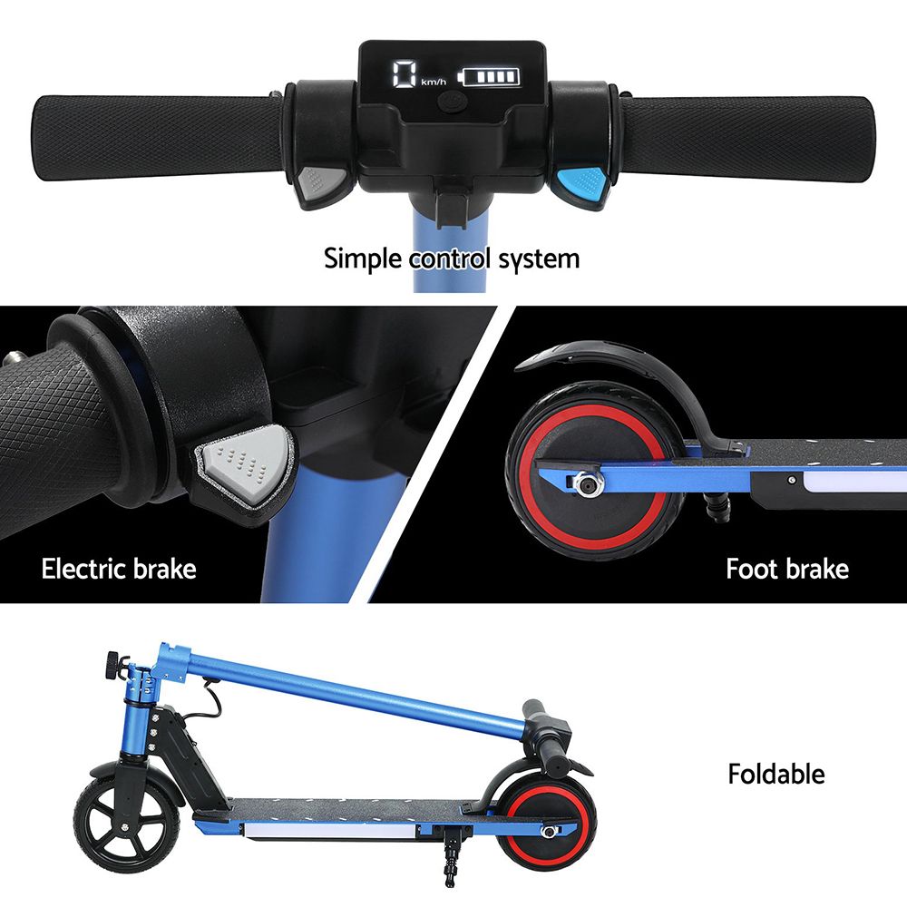 Electric Scooter 130W 16KM/H LED Light Folding Portable Riding Commuter Blue — image 6