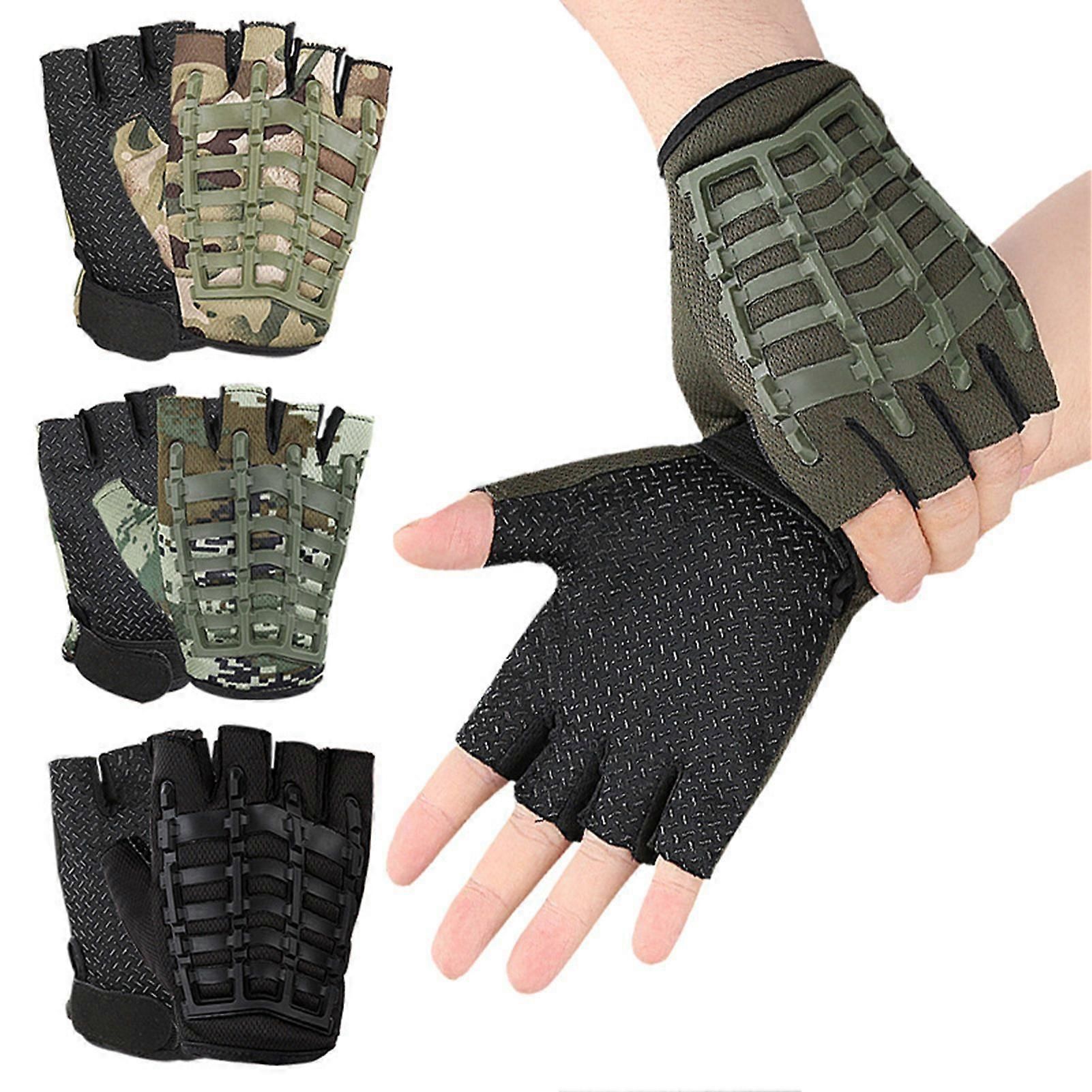 1 Pair Half Finger Fitness Gloves with Wrist Support, Non-Slip Breathable Gym Gloves for Weightlifting Strength Training Workout Sports Army Green โ image 3