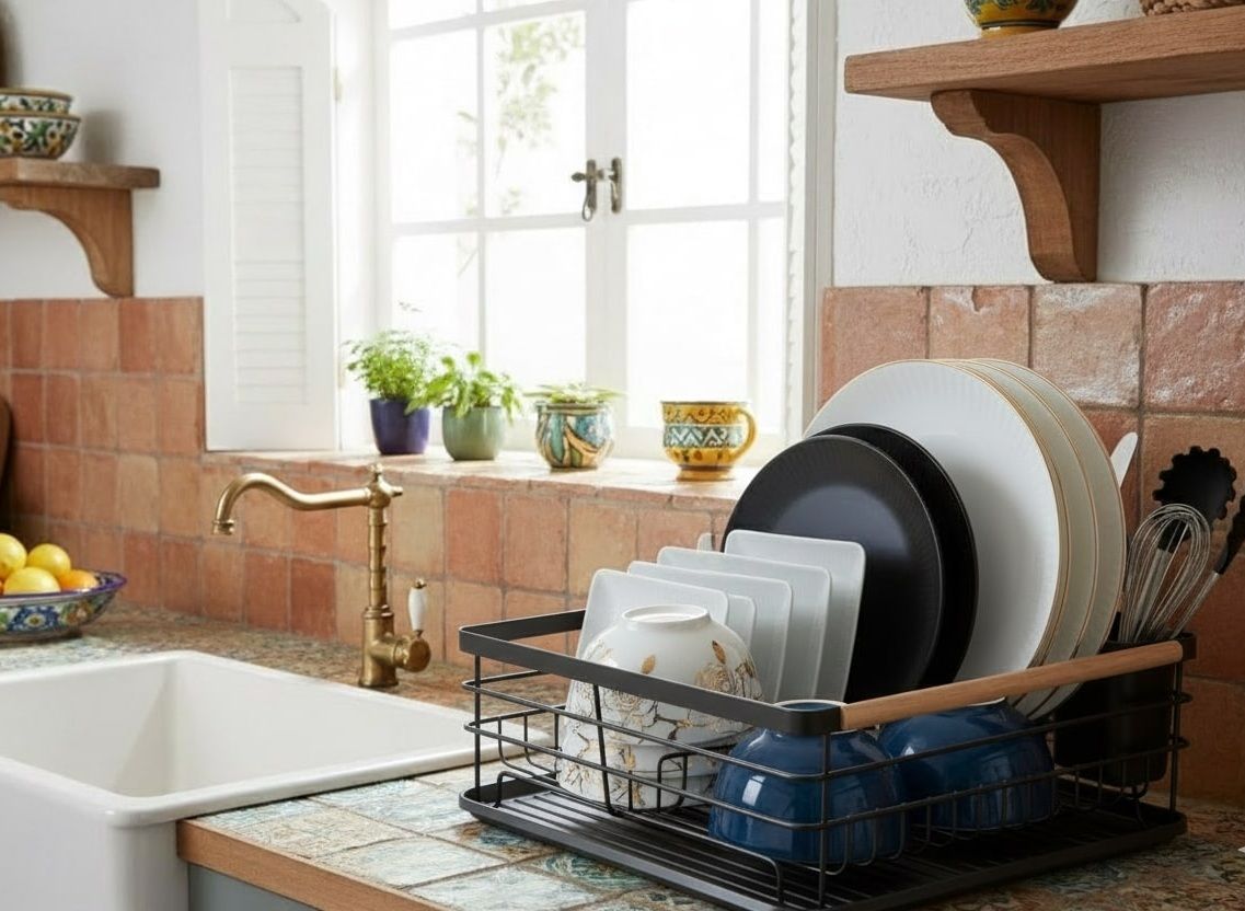 CARLA HOME Dish Drying Rack with Wooden Handles, Removable Cutlery Holder & Drainboard for Kitchen Countertop — image 2