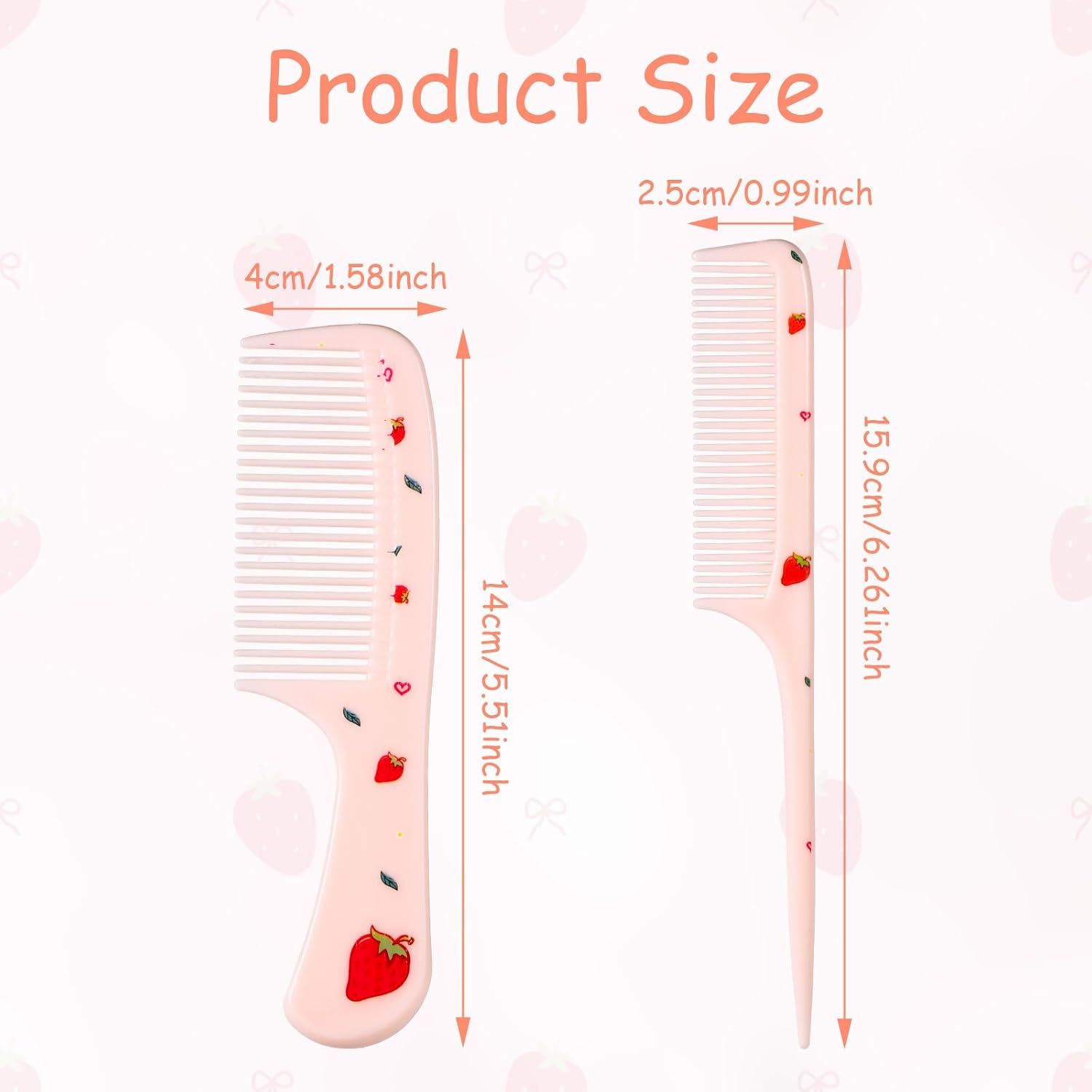 2pcs Cute Hair Comb Set, Pink Strawberry Baby Comb Fine Tooth Comb & Rat Tail Comb Toddler Tiny Hair Comb Small Girls Comb Plastic Mini Kids Comb Hair Parting — image 2
