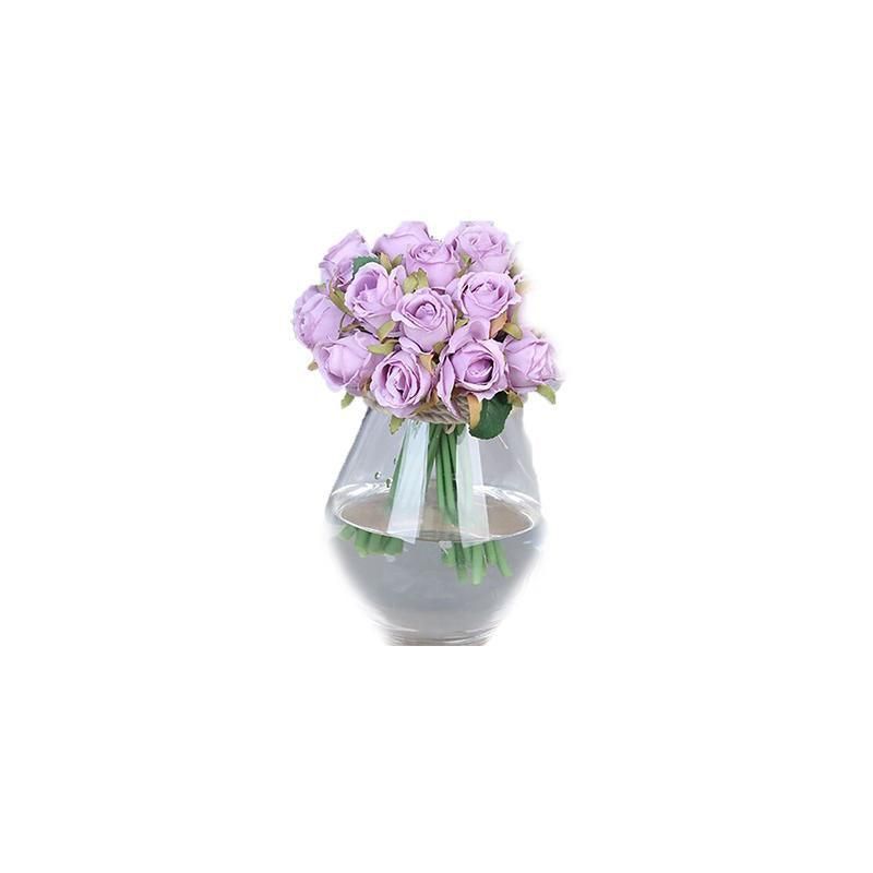12 Heads Silk Rose Artificial Flowers Fake Bouquet - Purple