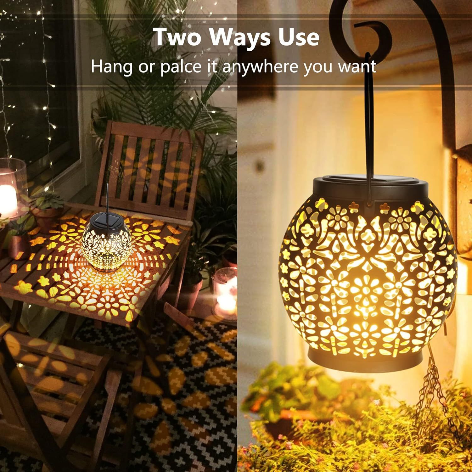 2-Pack Hanging Solar Garden Lights IP65 Waterproof Warm White for Patio and Yard — image 5