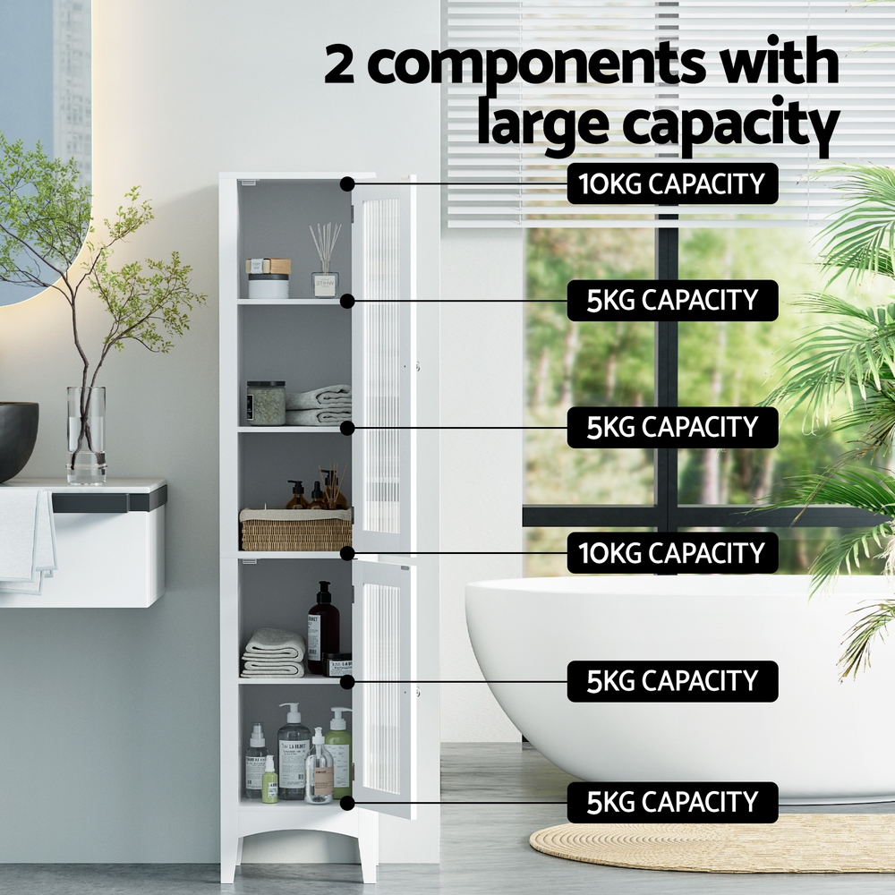 Artiss Bathroom Storage Cabinet 160cm Tall Slim Floor Cupboard Toilet Glass Door White โ image 6