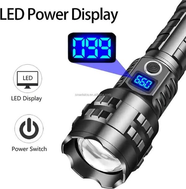 Black Gray LED Flashlight Digital Display Flashlight High-Intensity Flashlight — image 3