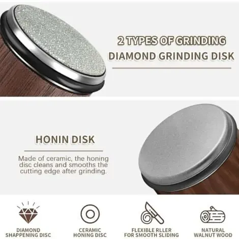 Rolling Knife Sharpener with 15 and 20 Degree Angle Guides, Industrial Diamond Disc Sharpening System for Kitchen Knives — image 4