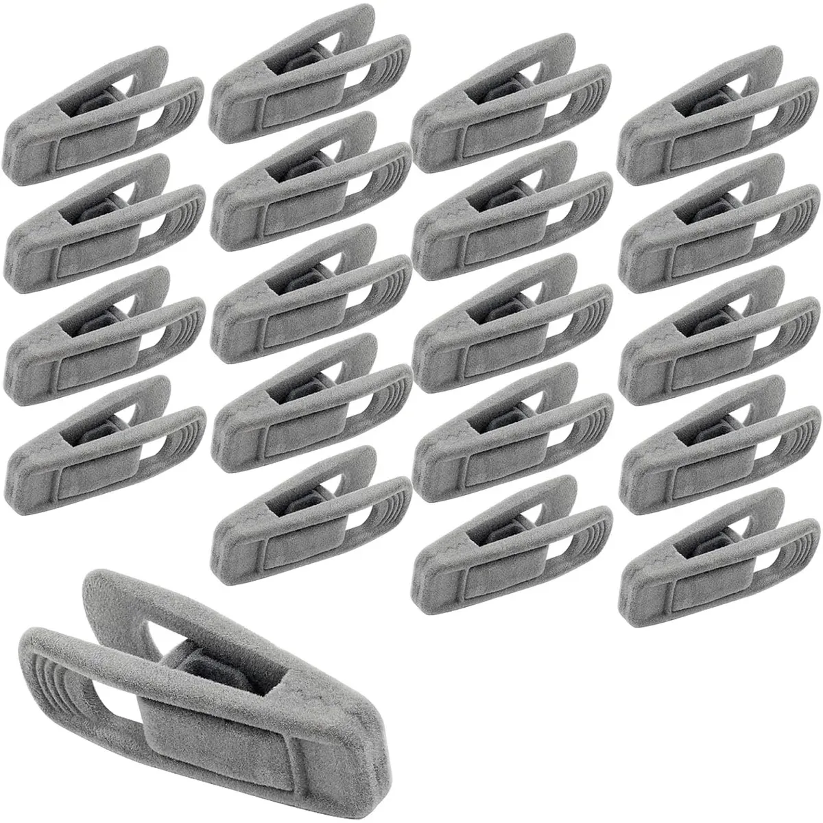 Clothes Drying Clips 20 Pack Velvet Flocking Trouser Pegs Hanger Grip Clamp Set - Grey