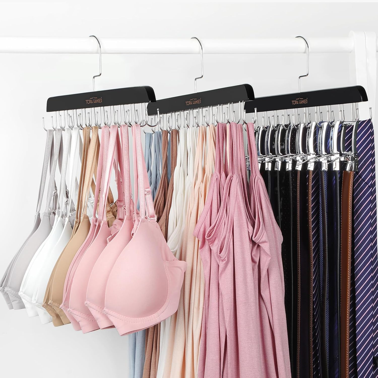 TOPIA HANGER Bra Hanger for Closet, 2 Pack Tank Top Hangers 40 Hooks Capacity Foldable Wood Space Saving Hangers Closet Organizer for Tank Top, Bra, Scarf