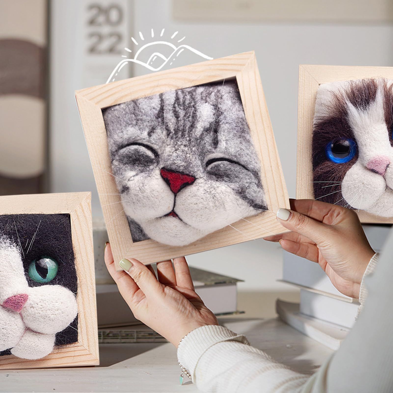 Cat Head Photo Frame Ornaments Knitting Kit - Lovely Cat Decor & Wool Felt Cat Plush Toy Kit for DIY for Birthday Gifts โ image 4