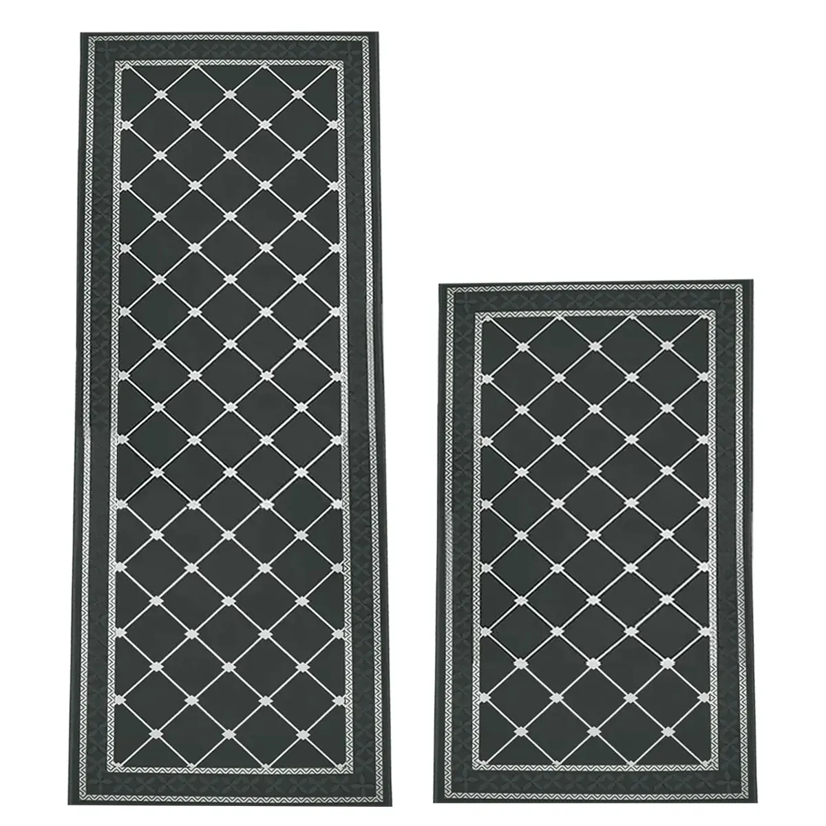Household Floor Mats 2 Piece Set Non Slip Water Absorbent Dust-Proof Floor Mat - Checkered stripes
