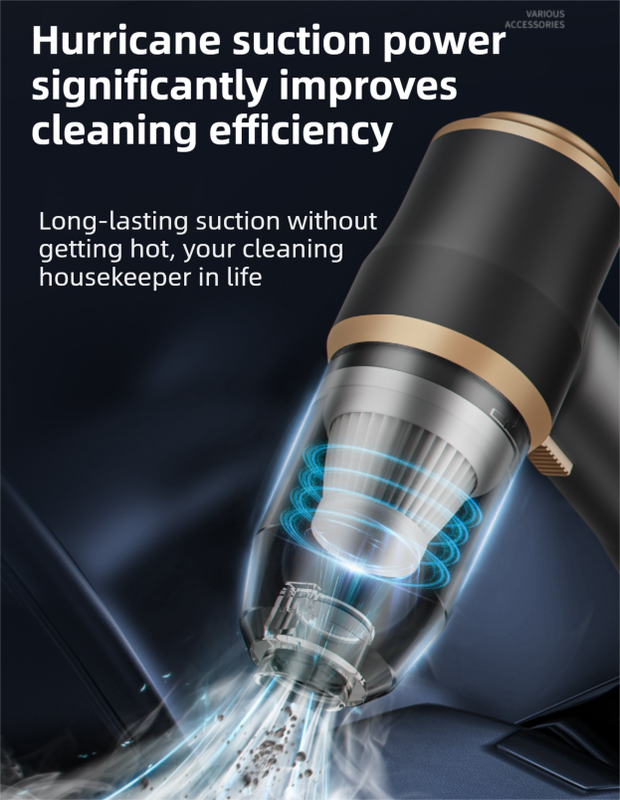 4-in1 Blue Wireless Compact Handheld Car Vacuum Cleaner & Air Duster with 5 Nozzles/Brushes- 5300 Pa High Power Blower/Suction Tool for Auto, Home & โ image 2