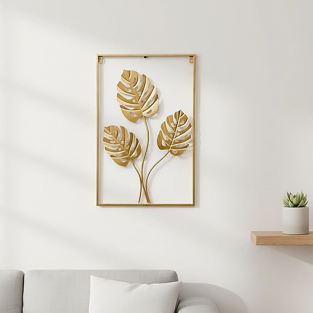 Metal Wall Picture with Leaves 40 × 60 cm Golden Decoration