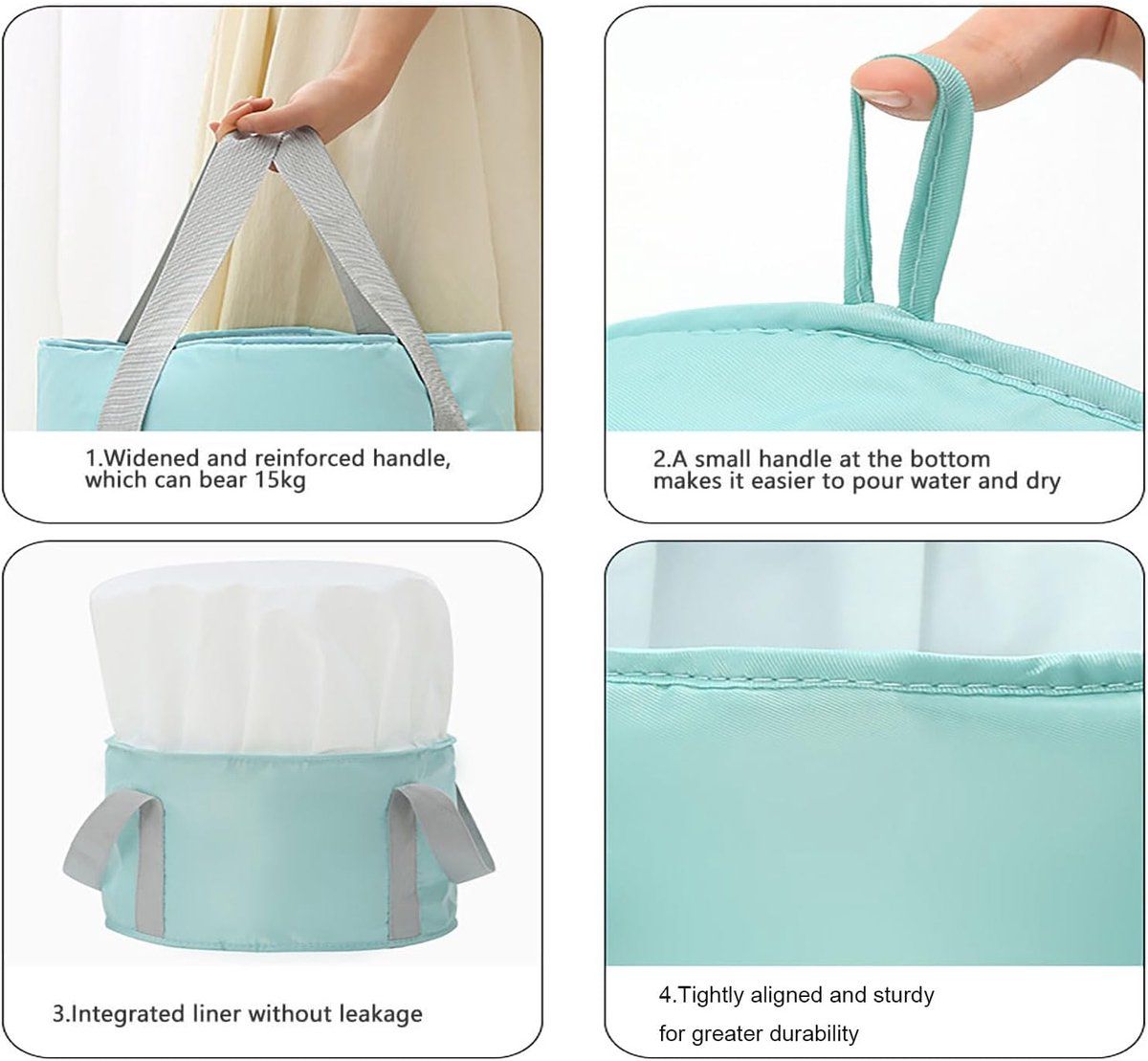 2 Pack Collapsible Foot Soak Buckets, Deep Foot Bath Basins With Non Slip Bottom And Water Level Marks, Light Blue, 36 × 30 cm — image 5