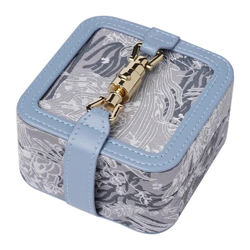 Blue Portable Vintage Embossed Jewelry Box - Flip-Top Necklace, Ring, and Earring Organizer with Elegant Design(The Jewelry is a prop for the photo shoot and — image 2