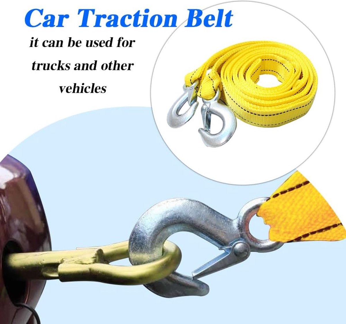 Tow rope Tow strap Tow rope car - 4 m 5000KG - nylon and steel - yellow โ image 3