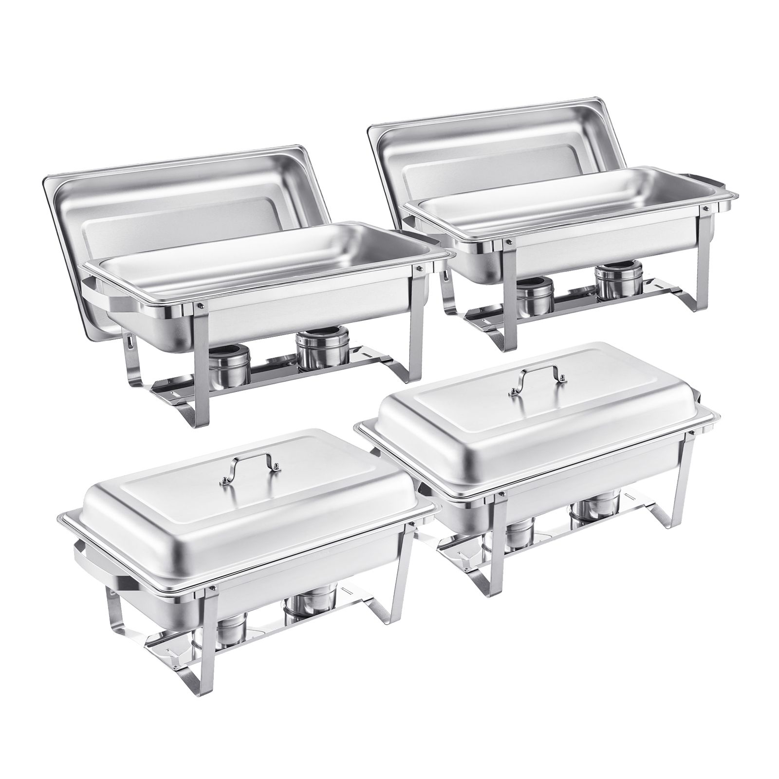 8 Qt 4 Pack Rectangle Chafing Dish Buffet Set Fullsize Pan Stainless Steel
