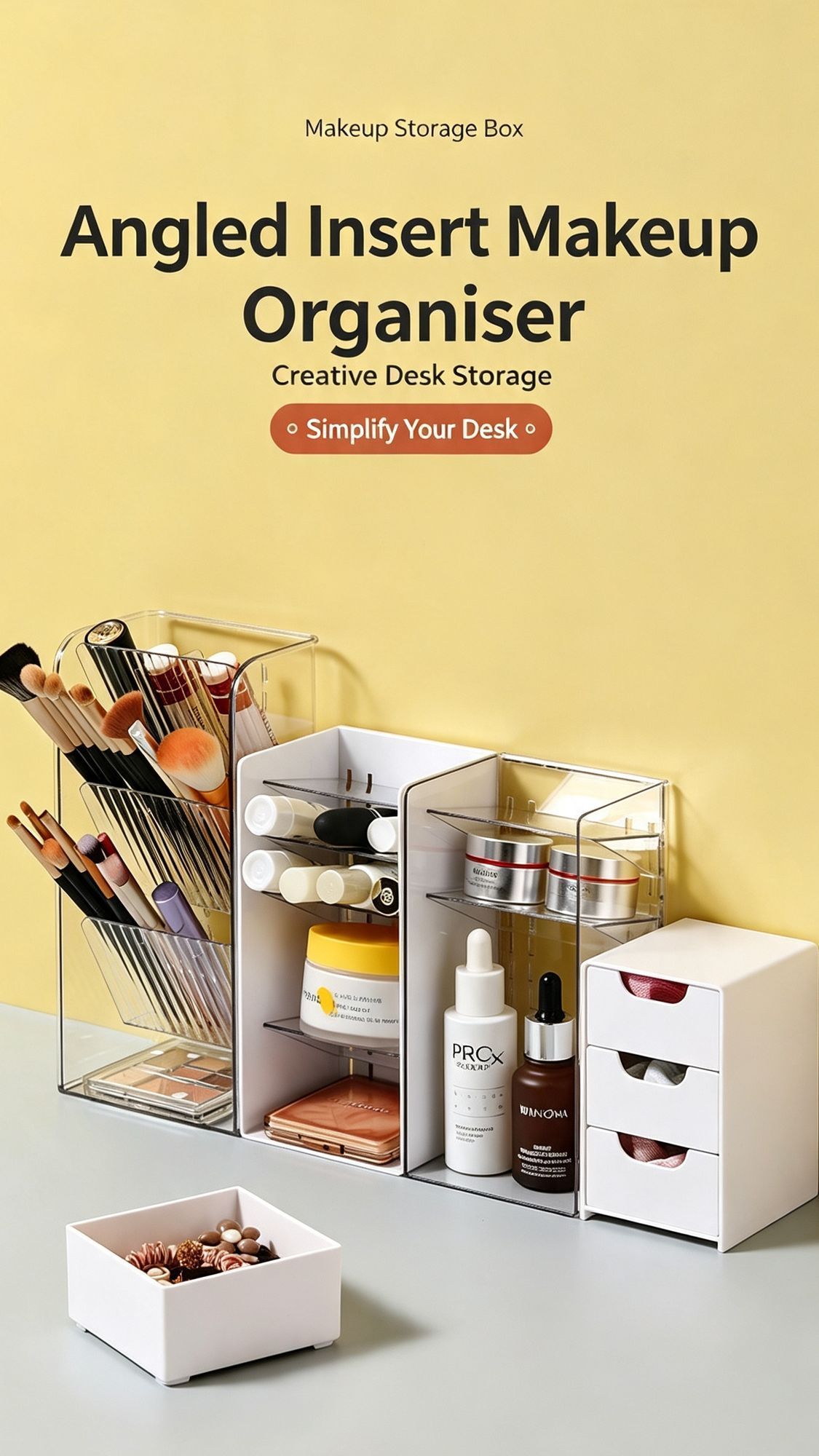 Clear Square Makeup Holder, 2 Compartments Acrylic Storage Tube For Lipstick & Cosmetic Tools ā image 2